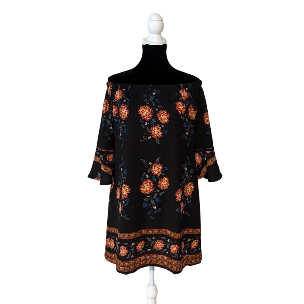 Dress Forum Floral Off Shoulder Boho Mini Dress XS Bell Sleeve‎ Peasant Festival